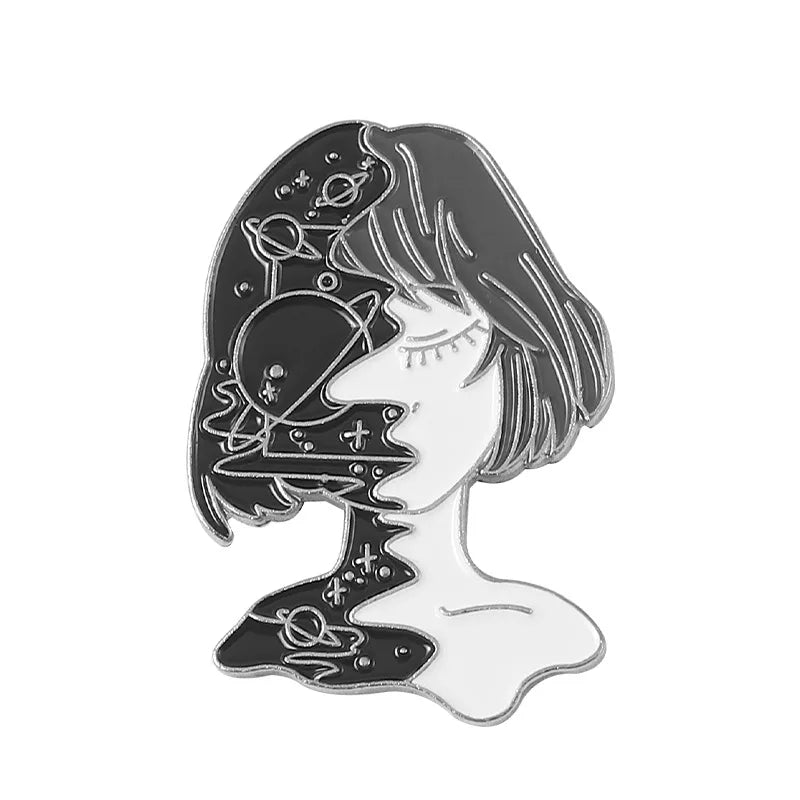 Custom Punk Half Mask Girl Enamel Pins Anime Neo-Gothic Character