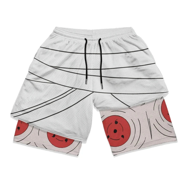 Men's Shorts 2 In 1 Bilayer Shorts Anime Sports Fitness Running Performance Shorts Print Casual Breathable Drawstring Shorts