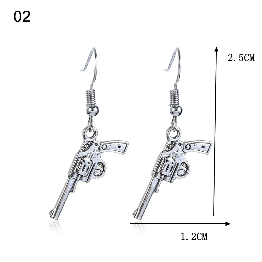 1Pair Punk Handcuffs Blade Gun Drop Earrings Women Simple Fashion Cool Pistols Ear Stud Jewelry Accessories