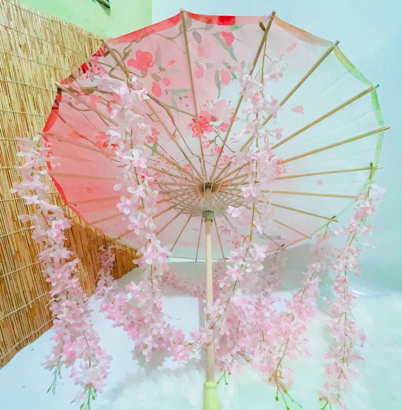 82CM 32'' Hanfu Tassel Waterproof Beach Umbrella Dance Cosplay Japan Sakura Spring Oil Paper