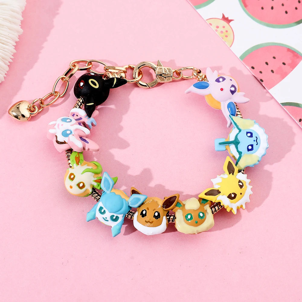 Pokemon Anime Figure Eevee Beads Bracelet Cute Enamel Beaded