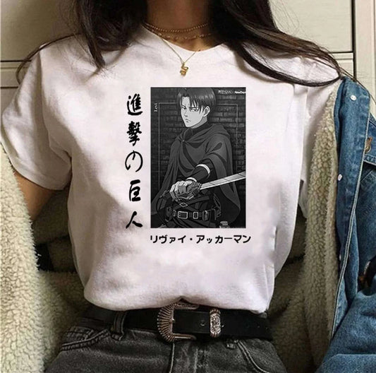 Summer Hot Anime Levi Ackerman Clothing Female Loose Women T-shirt Punk Dark Grunge Streetwear