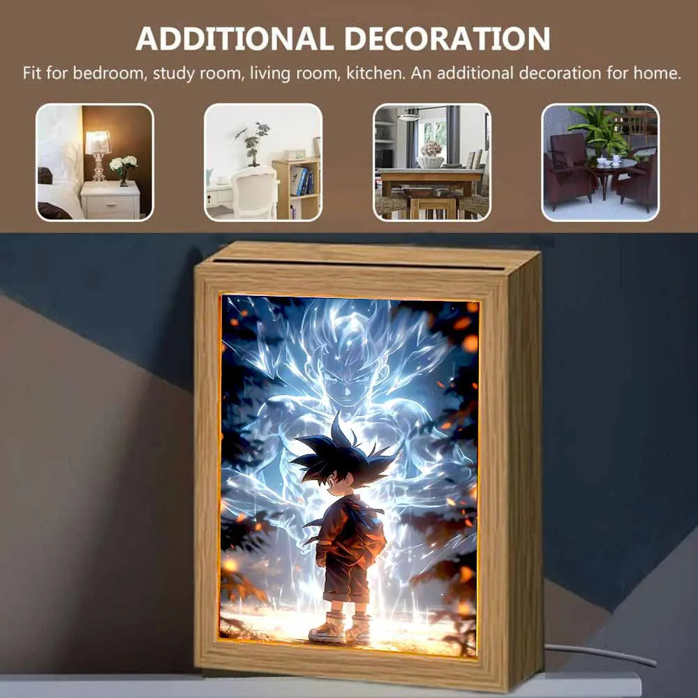 Anime Figure Light Painting Photo Frame Dragon Ball Z Goku Led Night Light Lamp Bedside Table Decorate