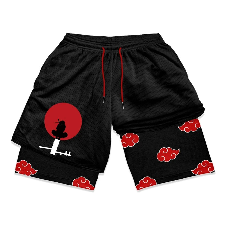 Men's Shorts 2 In 1 Bilayer Shorts Anime Sports Fitness Running Performance Shorts Print Casual Breathable Drawstring Shorts