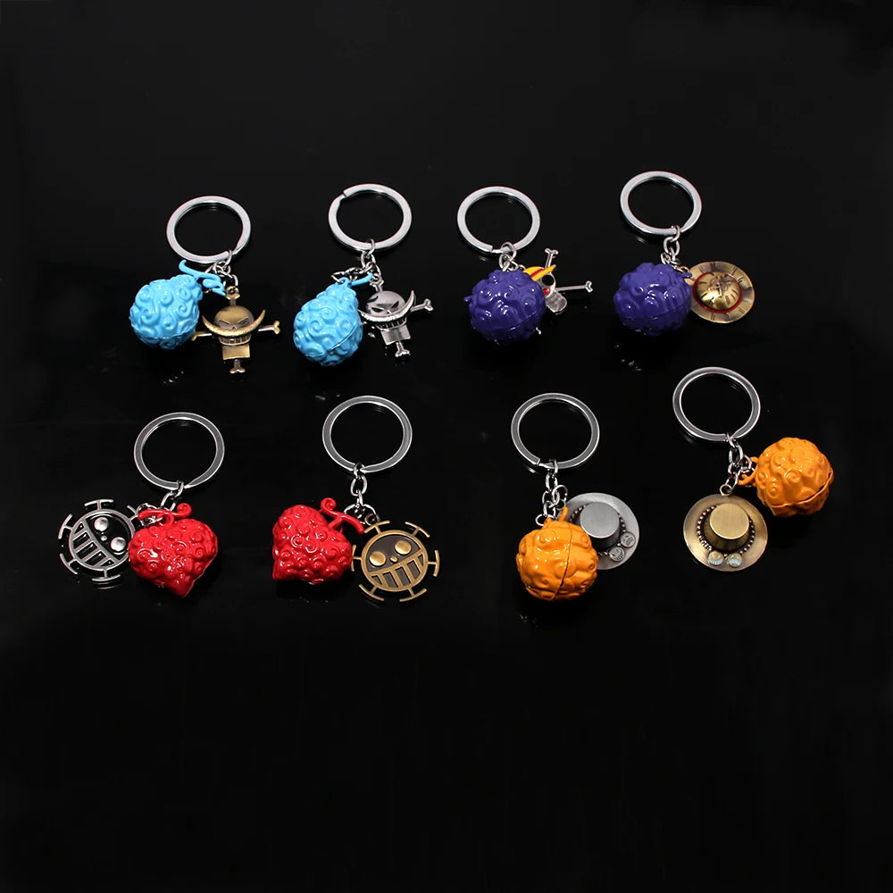 Anime Devil Fruit Keychain One Piece Straw Hat Luffy Ace Rubber Fruit Pendant Backpack Keyring