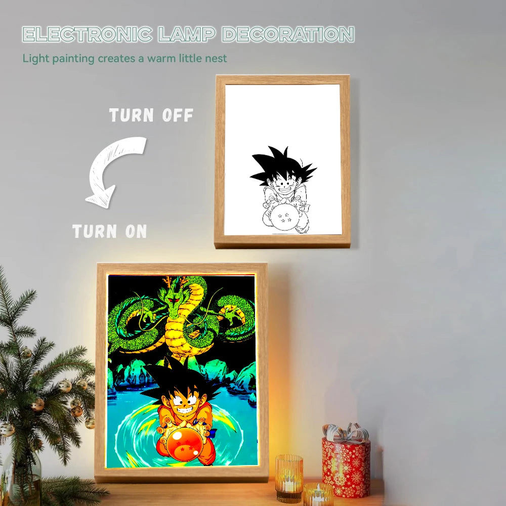 Anime Figure Dragon Ball  Light Painting Photo Frame Goku Vegeta Led Night Light