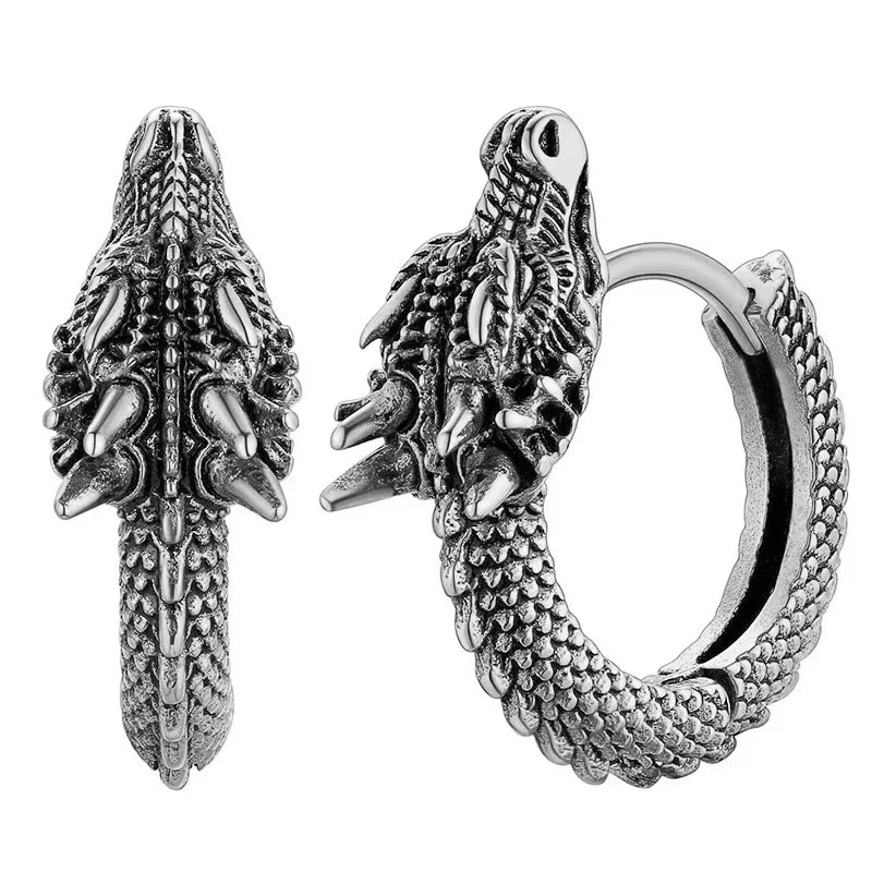 Huitan Chinese Dragon Hoop Earrings – Bold, Antique & Hip-Hop Inspired