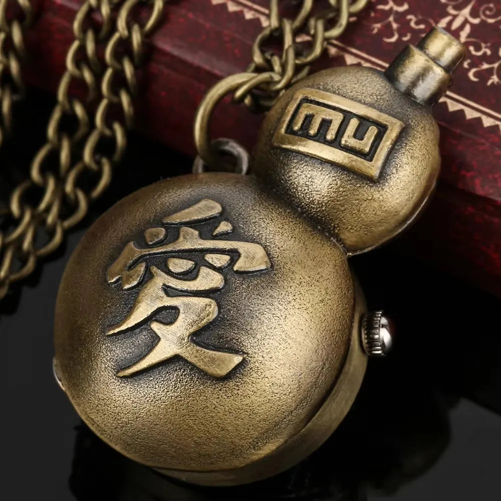 Anime Metal Accessories Gaara Love Gourd Pendant Necklace With Vintage Quartz Pocket Watch