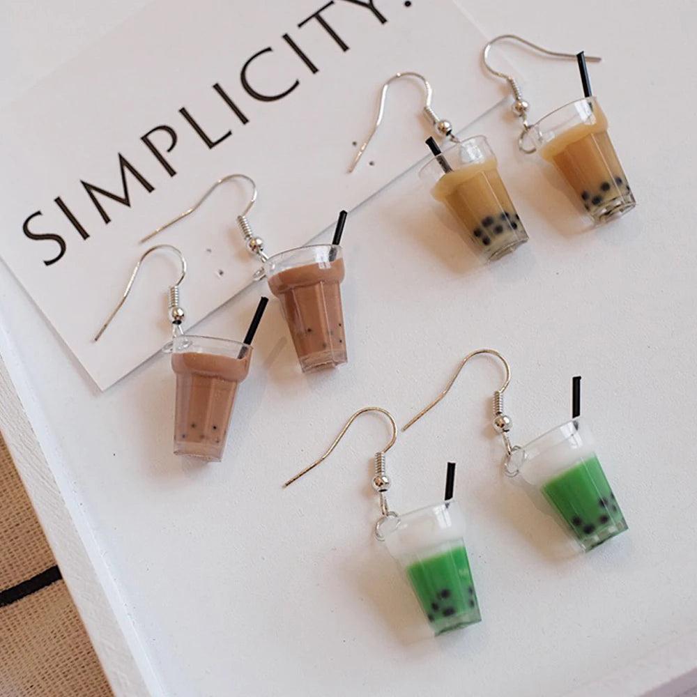 Cute 3D Simulation Bubble Tea Earrings