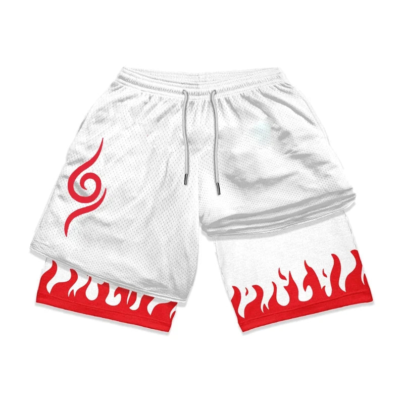 Men's Shorts 2 In 1 Bilayer Shorts Anime Sports Fitness Running Performance Shorts Print Casual Breathable Drawstring Shorts