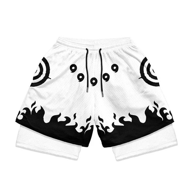 Men's Shorts 2 In 1 Bilayer Shorts Anime Sports Fitness Running Performance Shorts Print Casual Breathable Drawstring Shorts