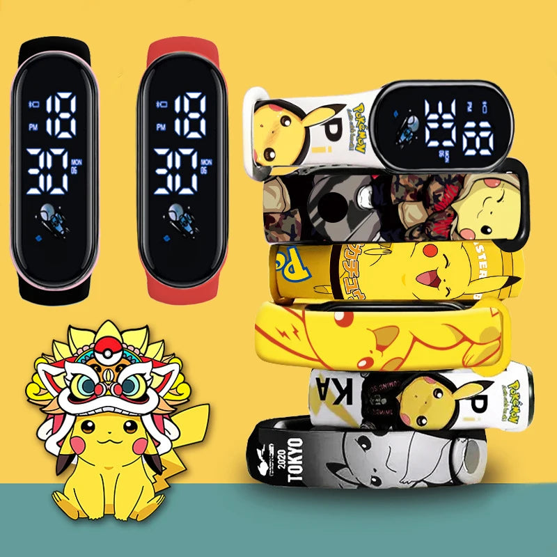 Pokemon Strap LED Electronic Watch Fashion Colorful Bracelet Touch Waterproof Anime Character Pikachu Digital Watches