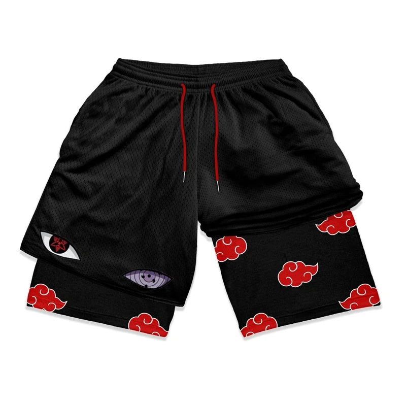 Men's Shorts 2 In 1 Bilayer Shorts Anime Sports Fitness Running Performance Shorts Print Casual Breathable Drawstring Shorts