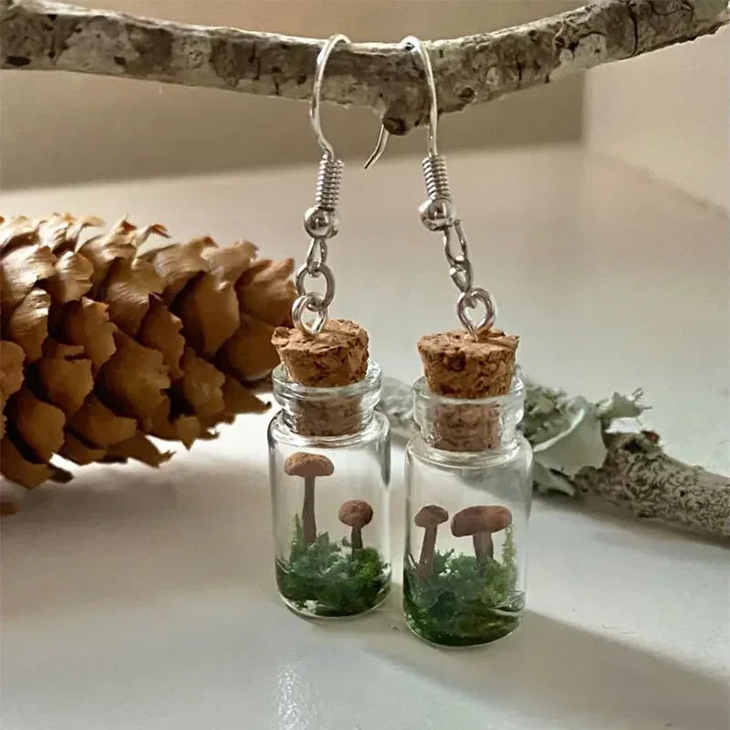 Real Mushroom Earrings Jar/Bottle