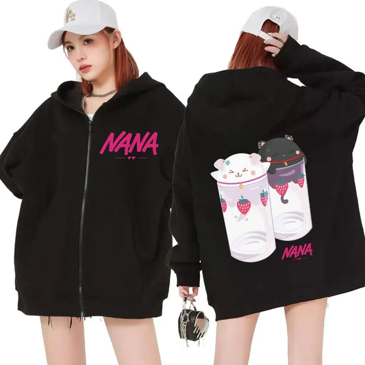 Nana Hachi - Strawberry Graphic Zip Up Hoodies Unisex Harajuku Anime Clothes