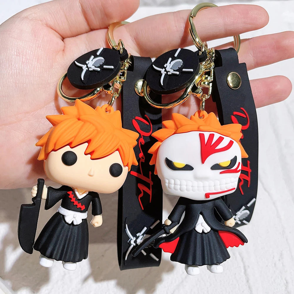 Anime Bleach Keychain Kurosaki Ichigo Silicone Pendant Keyring Backpack Key Holder