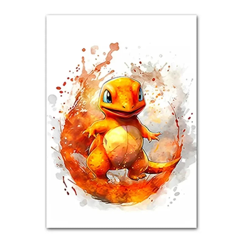 Anime Pokemon Canvas Painting Bulbasaur Charmander Squirtle Poster and Print Watercolor Wall Art