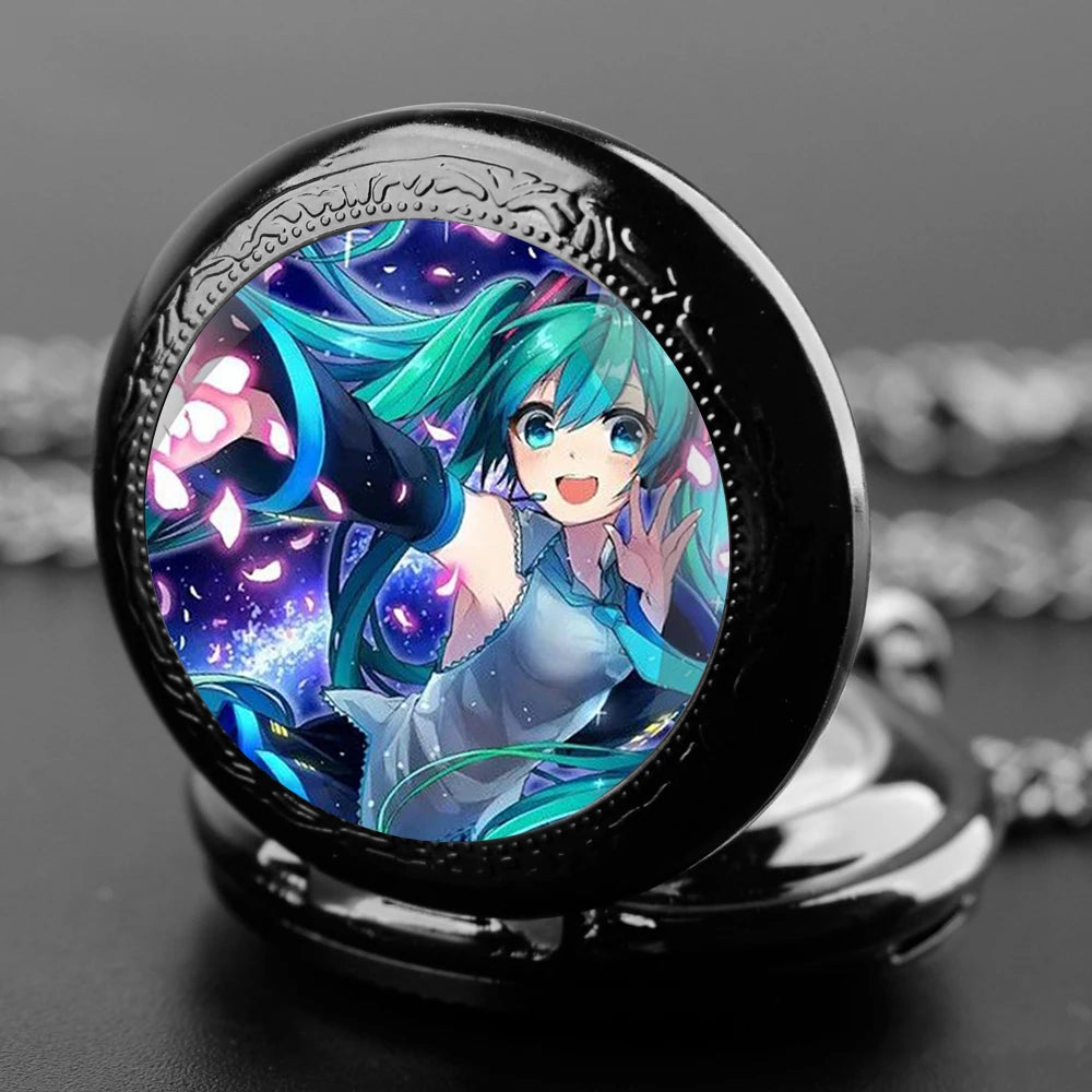 Japan Anime Miku Glass Dome Quartz Pocket Watch