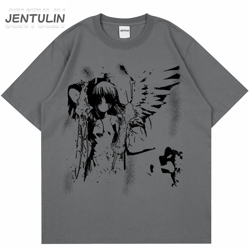 Harajuku Goth Men Japanese Anime Tshirt Angel Wings Graphic T-Shirt