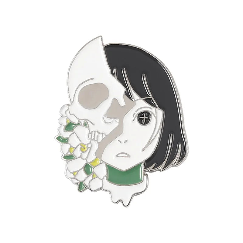 Custom Punk Half Mask Girl Enamel Pins Anime Neo-Gothic Character