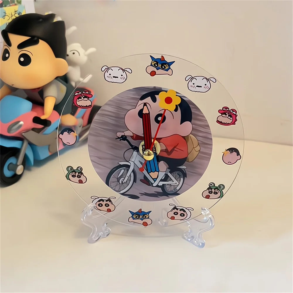 Kawaii Anime Crayon Shin-Chan Acrylic Clock Cute Creative Simple Desktop Pendant Wall Hanging Clocks