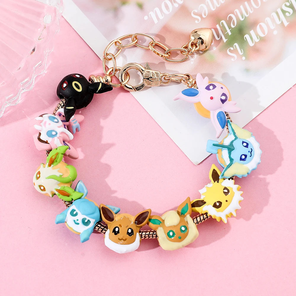 Pokemon Anime Figure Eevee Beads Bracelet Cute Enamel Beaded