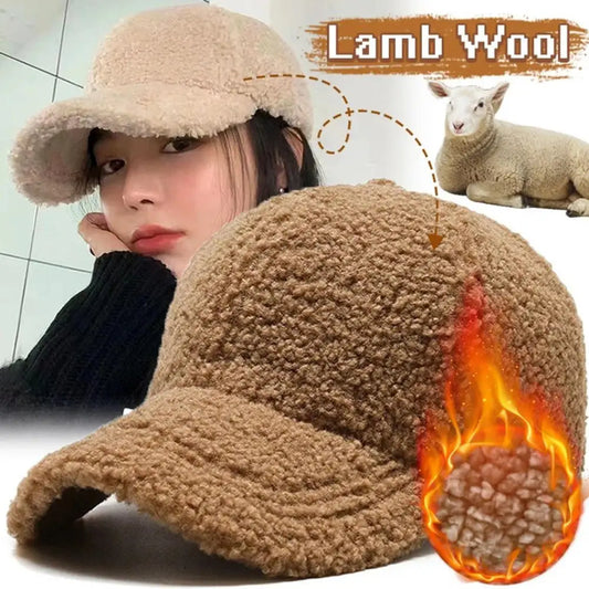 Winter Women Baseball Cap Men Artificial Lamb Wool Duck Tongue Hats Plush Thickened