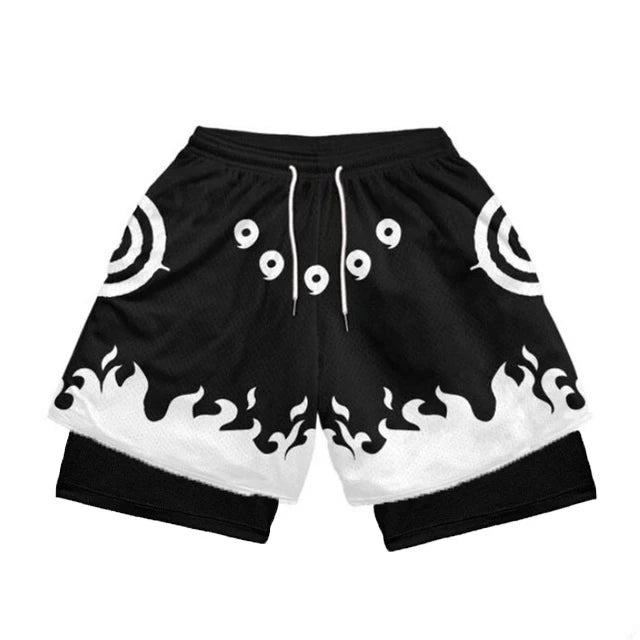 Men's Shorts 2 In 1 Bilayer Shorts Anime Sports Fitness Running Performance Shorts Print Casual Breathable Drawstring Shorts