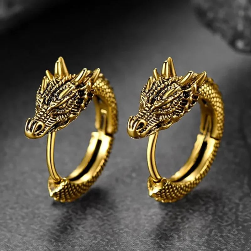 Huitan Chinese Dragon Hoop Earrings – Bold, Antique & Hip-Hop Inspired