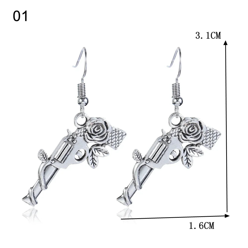 1Pair Punk Handcuffs Blade Gun Drop Earrings Women Simple Fashion Cool Pistols Ear Stud Jewelry Accessories