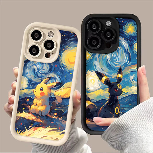 Oil Painting P-Pokemon Case for iPhone 14 15 Pro Max 13 12 11 X XS XR 7 8 Plus SE