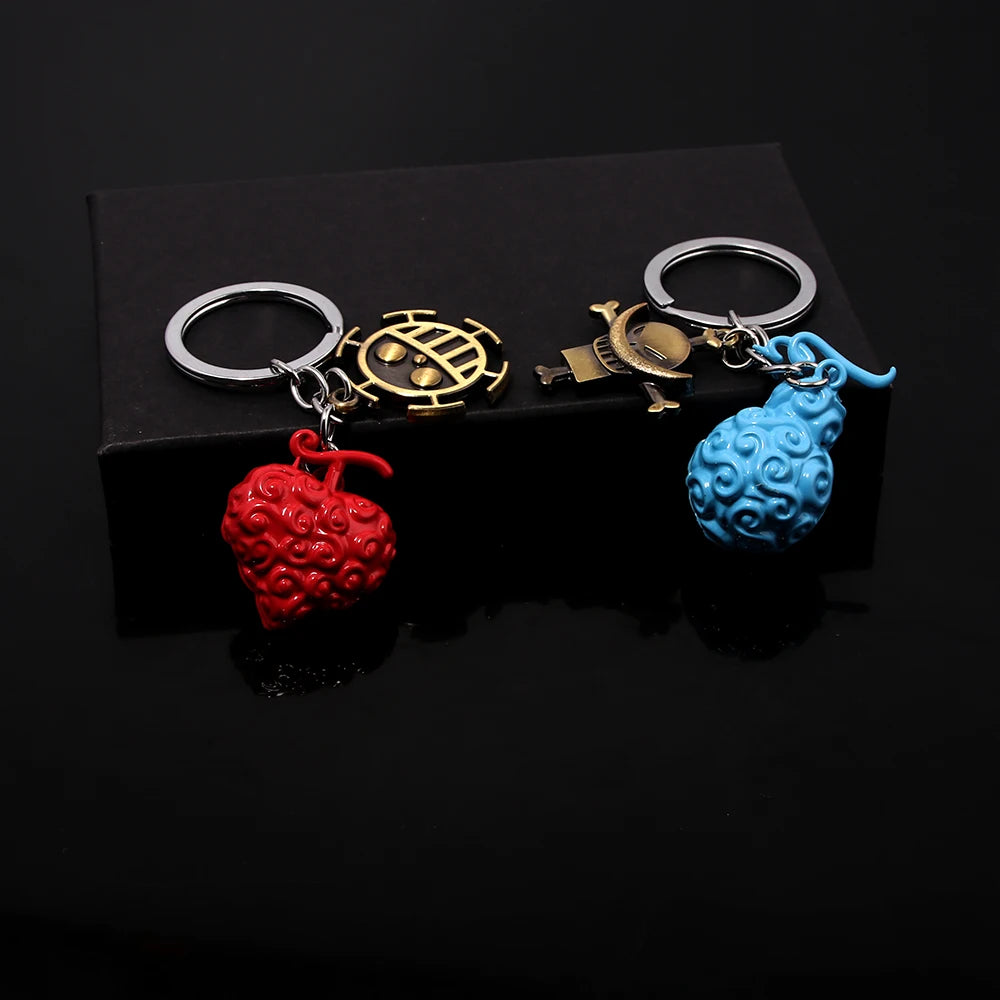 Anime Devil Fruit Keychain One Piece Straw Hat Luffy Ace Rubber Fruit Pendant Backpack Keyring