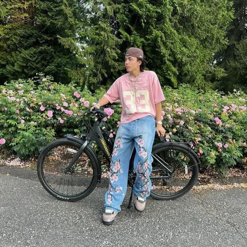Sakura Drift Jeans: Y2K Bloom Edition