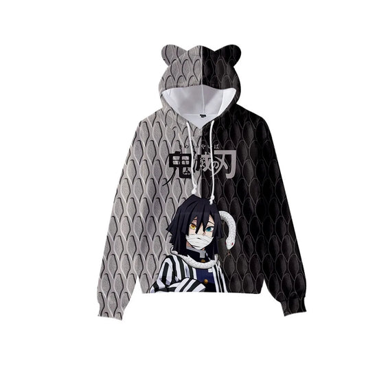 Japan Anime Demon Slayer Print Pullover Cute Cat Ears Hoodies