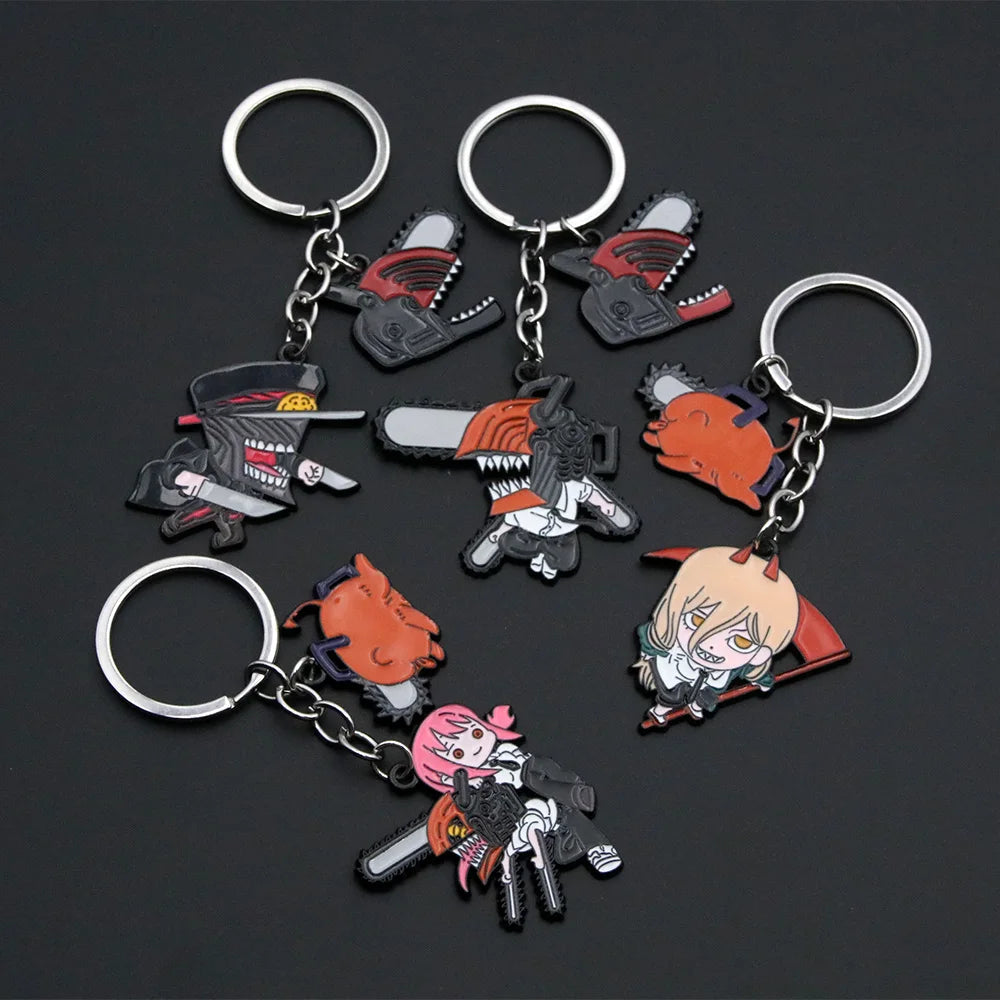 Anime Chainsaw Man Keychains Pochita Denji Power Makima Figure Metal Pendant Key Chain