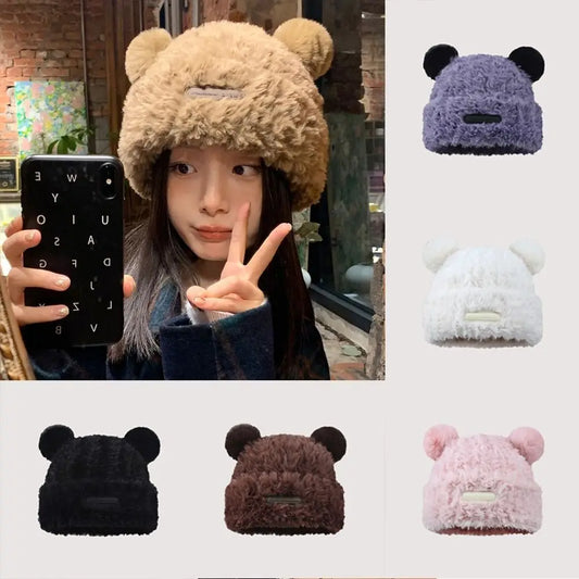 Couple Cute Bear Ear Wool Hat Knitted Hat Cold Cap Knitted