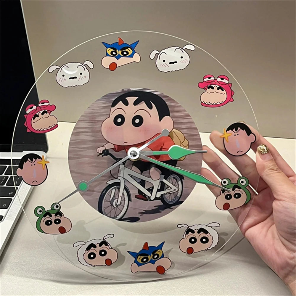 Kawaii Anime Crayon Shin-Chan Acrylic Clock Cute Creative Simple Desktop Pendant Wall Hanging Clocks