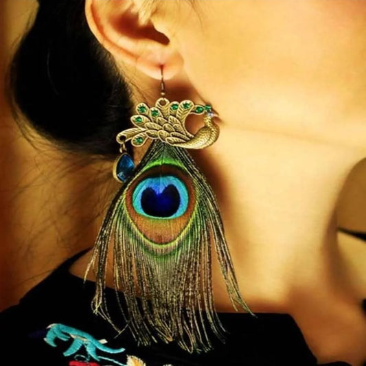 1 pair of Japanese and Korean peacock feather earrings