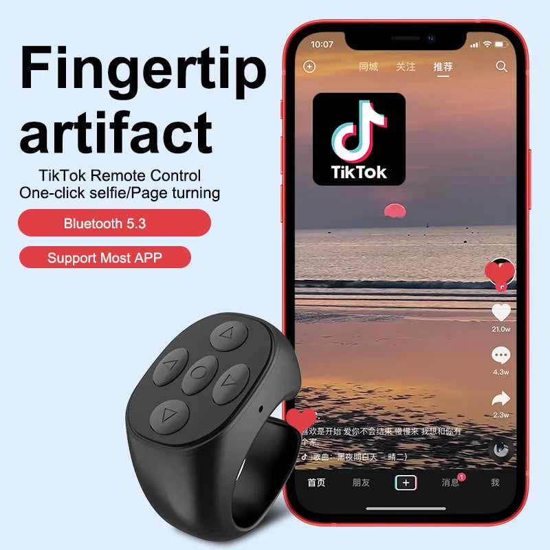 For Tiktok Bluetooth Remote Control Ring Gadget Flipping Selfie Fingertip Controller Give Likes 4 Buttons 10m for IPhone Xiaomi