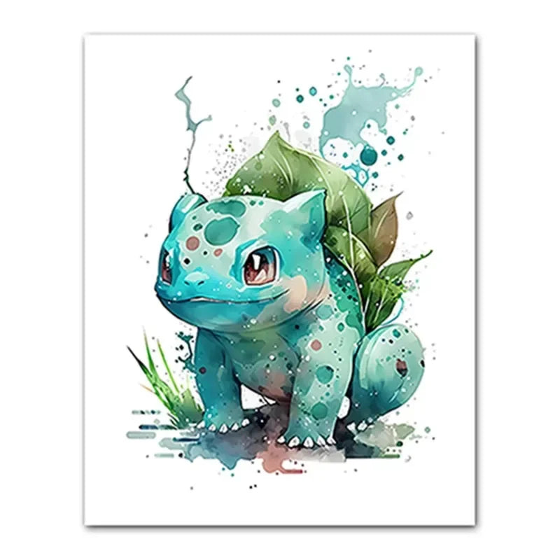 Anime Pokemon Canvas Painting Bulbasaur Charmander Squirtle Poster and Print Watercolor Wall Art