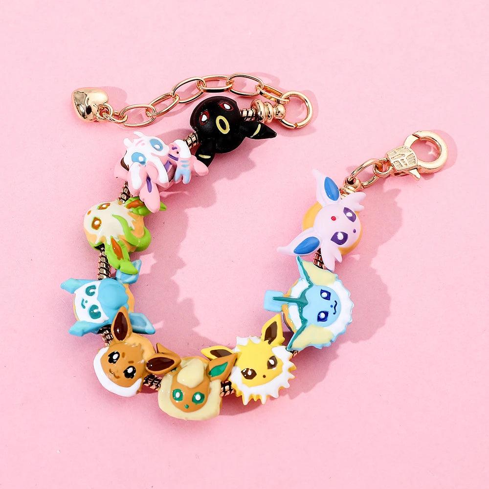 Pokemon Anime Figure Eevee Beads Bracelet Cute Enamel Beaded