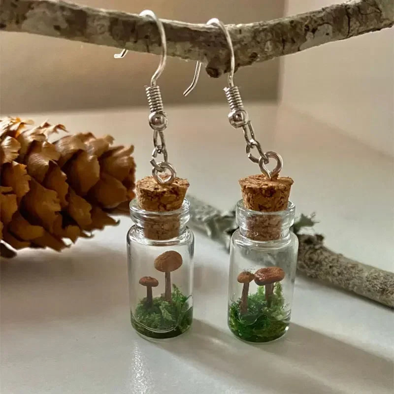 Real Mushroom Earrings Jar/Bottle