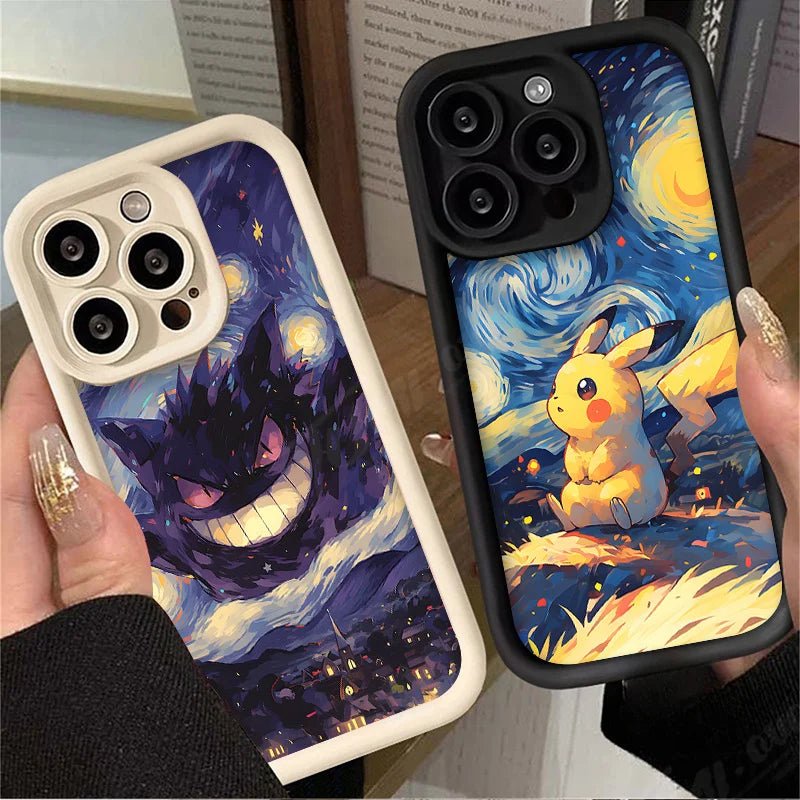 Oil Painting P-Pokemon Case for iPhone 14 15 Pro Max 13 12 11 X XS XR 7 8 Plus SE