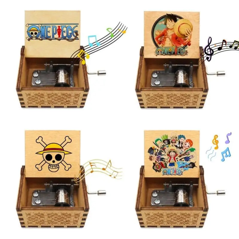 Wooden Music Box Anime One Piece Luffy Zoro Pattern Hand Cranked Home Decoration Carved Musical Box