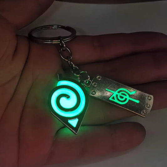 Anime Naruto Keychain Uzumaki Konoha Logo Anime Key Ring GLOW In The DARK