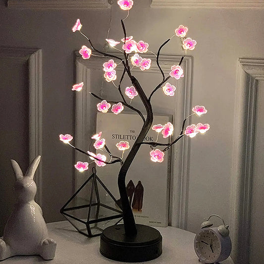 Table Tree Night Light USB/Battery Powered Touch Switch Artificial Bonsai Cherry Blossom Desktop Tree