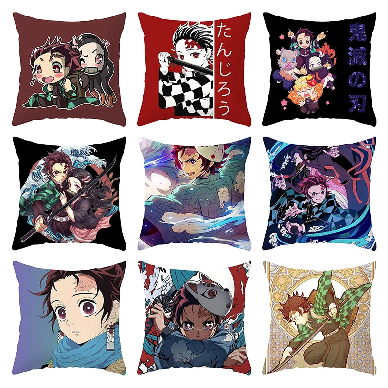 45 * 45CM Demon Slayer Kimetsu No Yaiba Pillowcase Home Decor Sofa