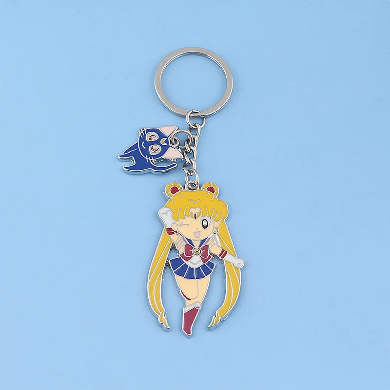 Anime Star Moon Metal Keychain Usagi Luna Cat Sailormoon Props Key Chain Pendant