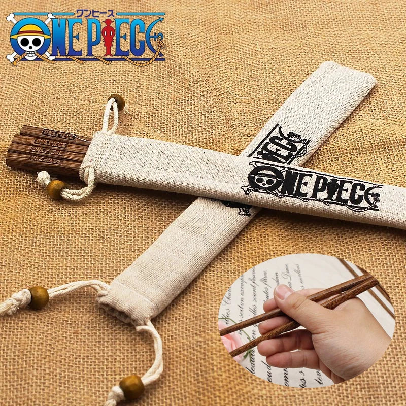 2 Pair ONE PIECE Wooden Chopsticks Anime Non-slip Reusable Tableware Chopsticks