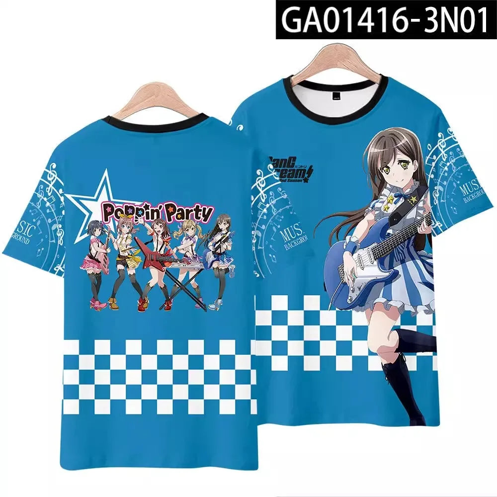 Anime BanG Dream! Poppin'Party Print T shirts Fashion